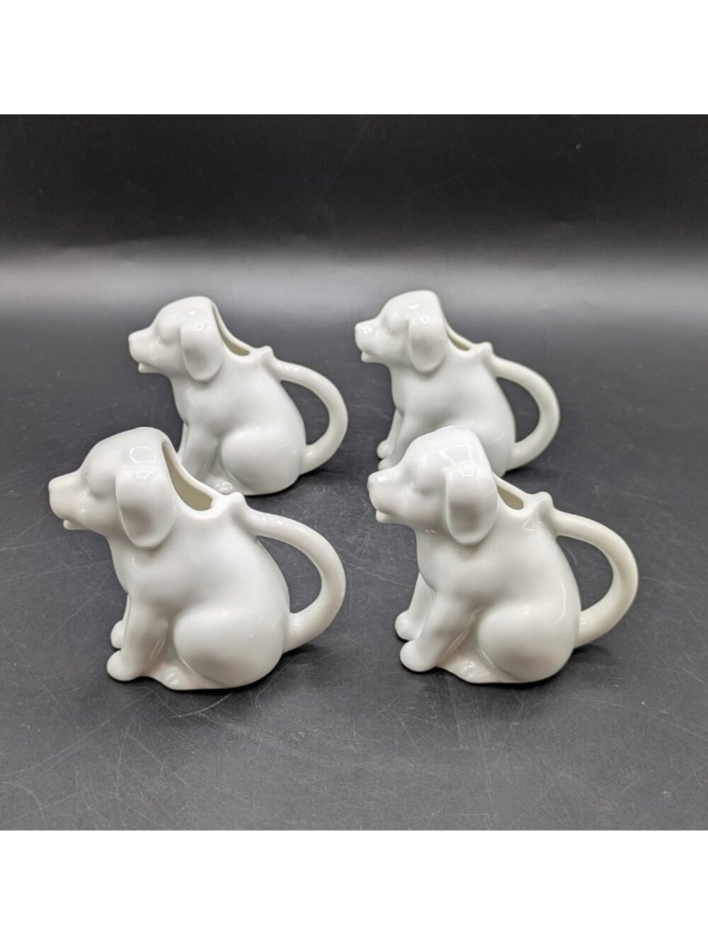 Vintage Individual White Porcelain Puppy Dog Creamers Set of 4 3"